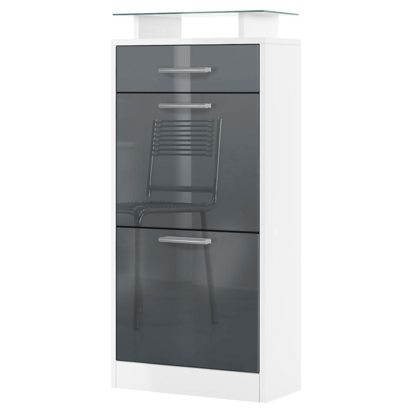 SCHUHSCHRANK Loret Front in Grau Hochglanz - Grau, Holzwerkstoff (46/104/23cm) - Vladon