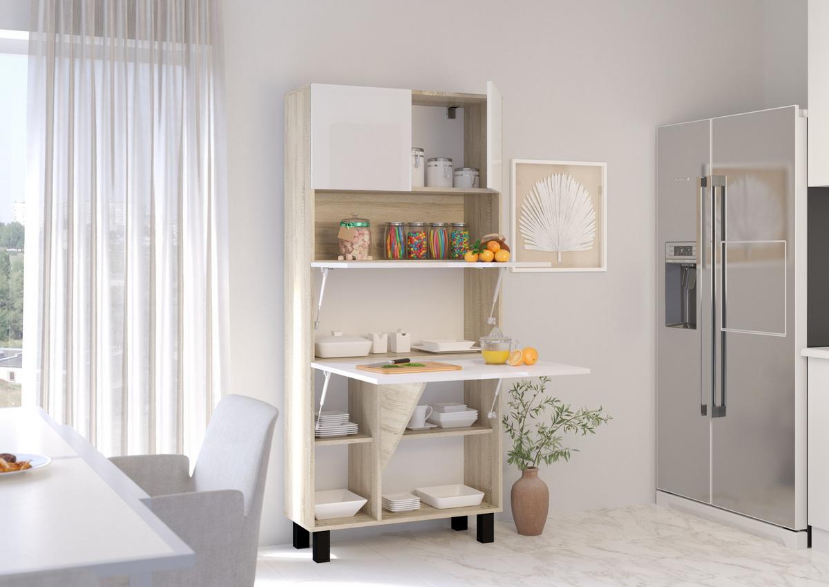 SCHREIBTISCH Sonoma Eiche, Weiß Hochglanz 80/175/92 - Weiß Hochglanz/Sonoma Eiche, Holzwerkstoff (90/50/175cm) - RAUMHIRSCH FURNITURE