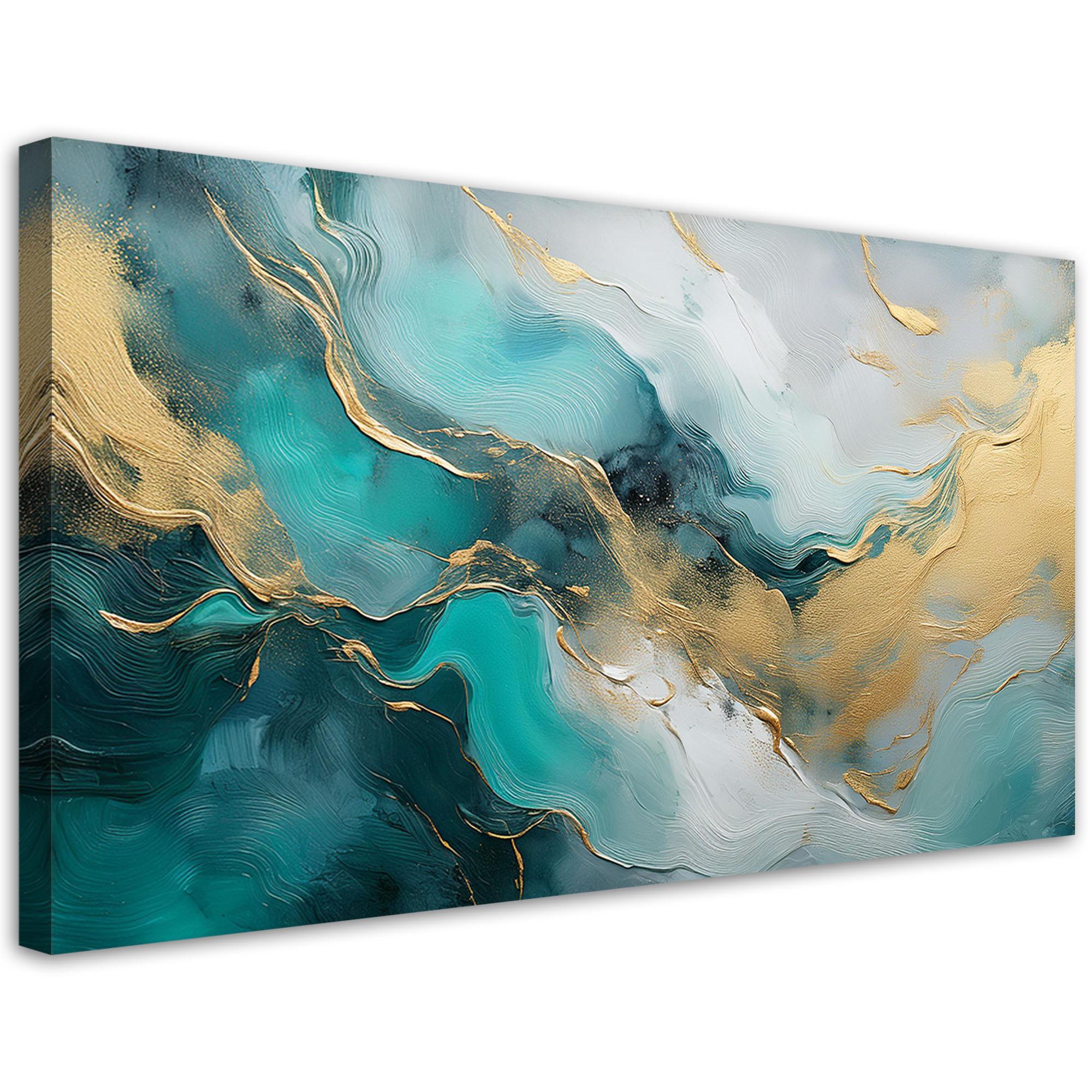LEINWANDBILD Marmor Abstraktion Glamour Gold Türkis 100x50cm - Multicolor, Textil (100/50cm) - Feeby