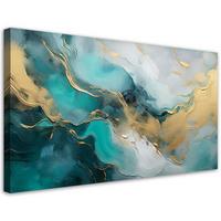 LEINWANDBILD Marmor Abstraktion Glamour Gold Türkis 100x50cm - Multicolor, Textil (100/50cm) - Feeby