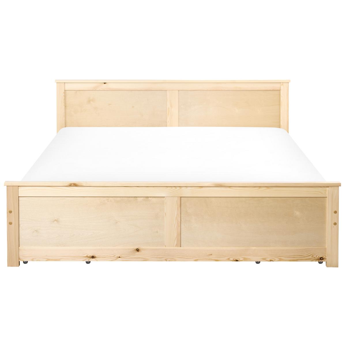 BETT mit 4 Schubladen 160/200 cm Kiefernholz Hellbraun Dauphin - Hellbraun, Holz (160/200cm) - Beliani