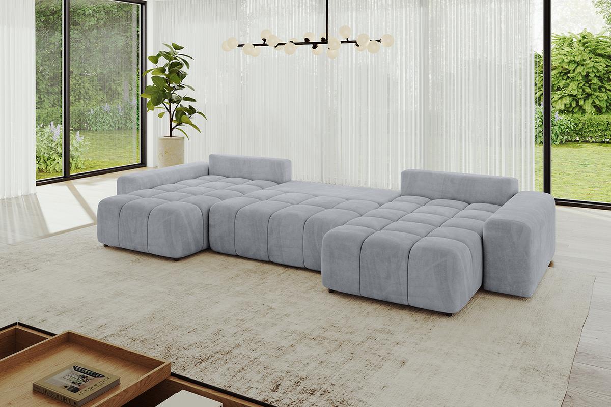 WOHNLANDSCHAFT ENIL-U 401x189x68 Hellgrau Velours - Hellgrau, Holzwerkstoff/Kunststoff (401/68/189cm) - ALTDECOR