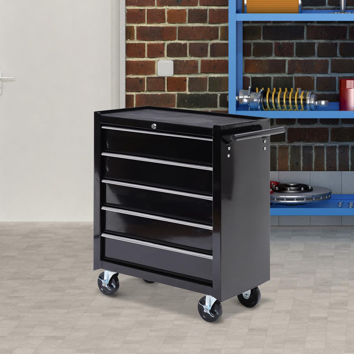 WERKSTATTWAGEN leer Werkzeugwagen abschließbar mit 5 Schubladen Schwarz - Schwarz, Metall (33/75/61.6cm) - HOMCOM