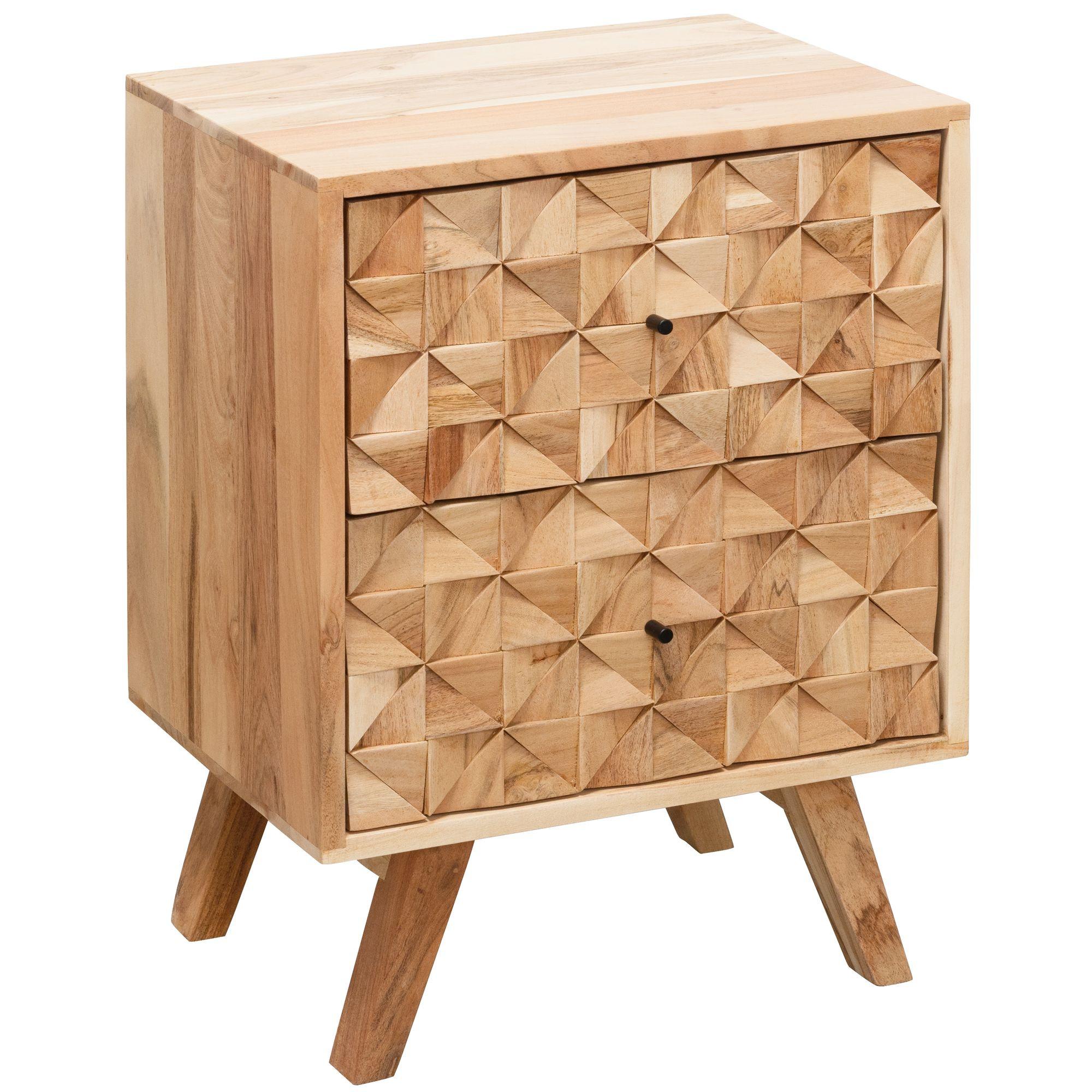 NACHTTISCH – Akazie Massivholz, 44x61x35 cm, hoch, 2 Schubladen, Landhausstil - Akaziefarben, Holz (44/61/35cm) - KADIMA DESIGN