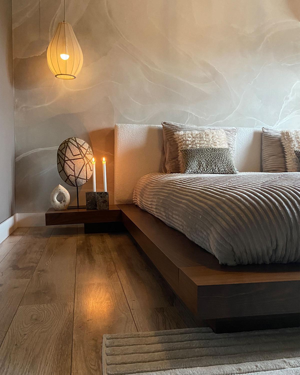 BETT mit LED 180/200 cm MDF-Platte Braun Zen - Braun, Holz (180/200cm) - Beliani