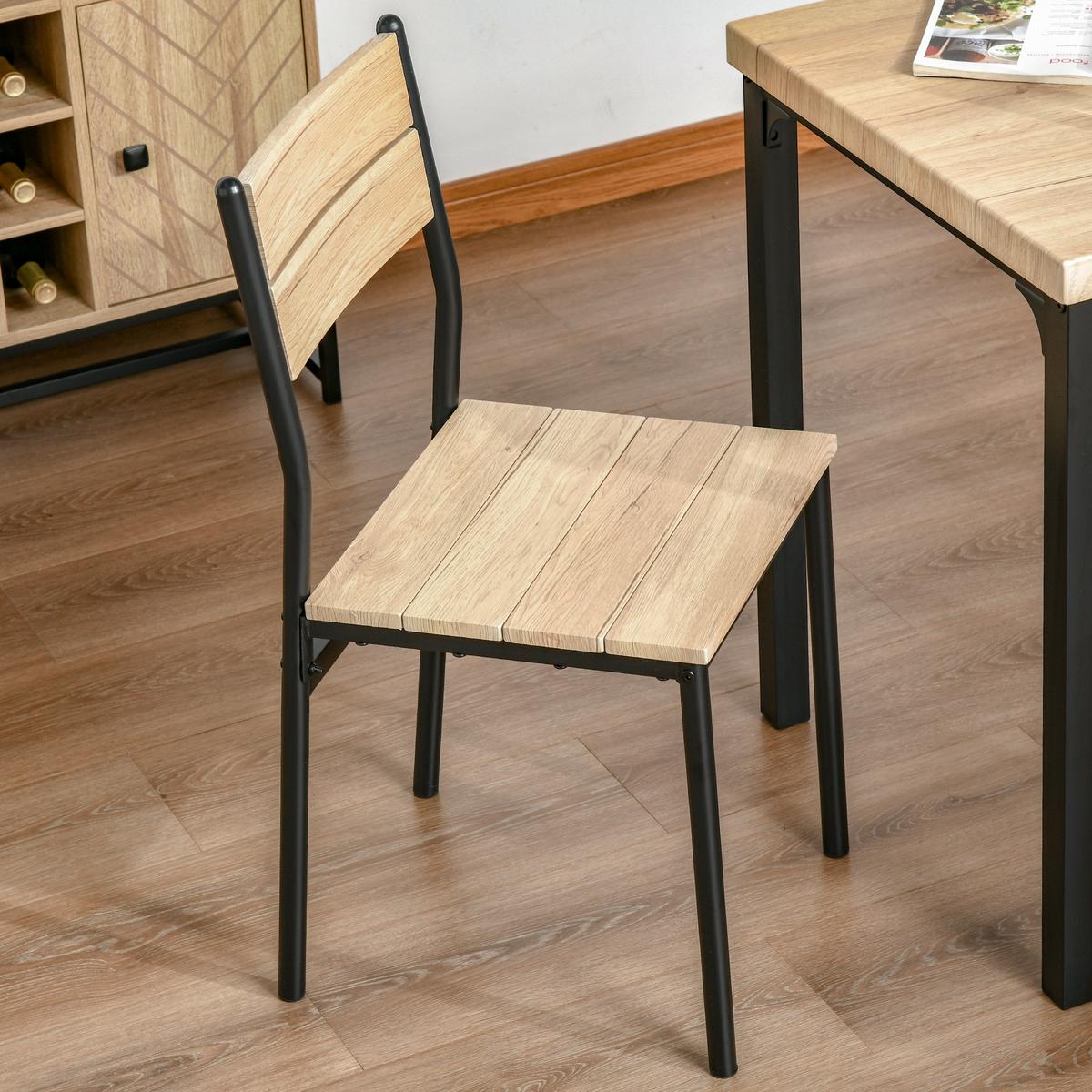 3-TEILIGE Essgruppe Küchentisch mit Metallgestell Esszimmergruppe Sitzgruppe - Naturfarben, Metall (60/76/60cm) - HOMCOM
