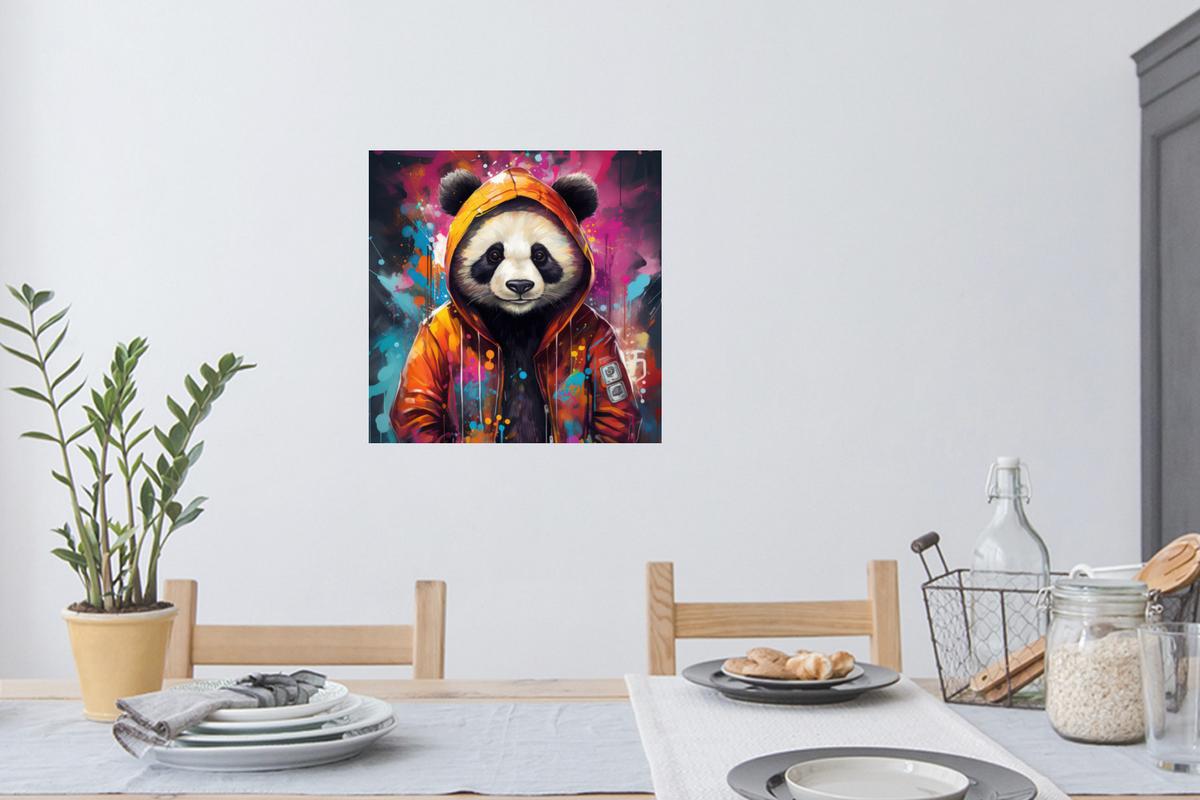 WANDTATTOO Panda - Jacke - Graffiti - Orange Wanddeko 50x50 cm - Orange, Kunststoff (50/50/0.1cm) - MuchoWow
