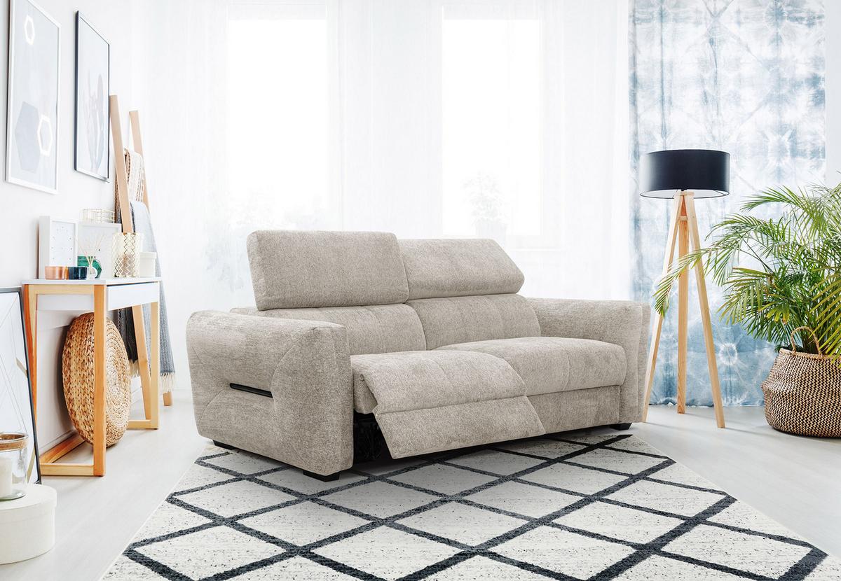 SOFA CALVERA 3-Sitzer mit 1 Relaxfunktion, ecru - Ecru, Holzwerkstoff/Textil (204/79/106cm) - Wozimo
