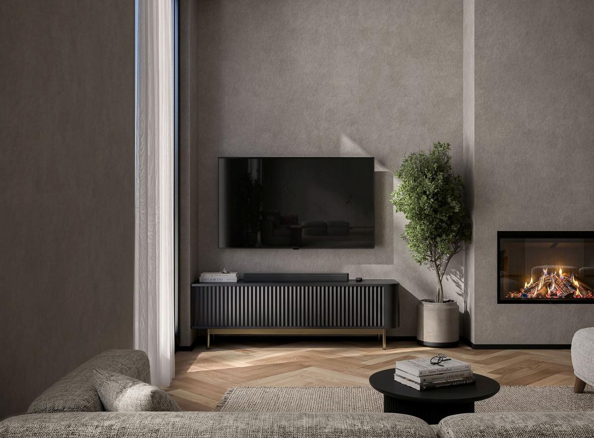 TV-LOWBOARD Aurora 140 cm in Schwarz matt mit goldfarbenem Metallrahmen - Goldfarben/Schwarz, Holzwerkstoff/Metall (140/44/35cm) - Meble Lindner