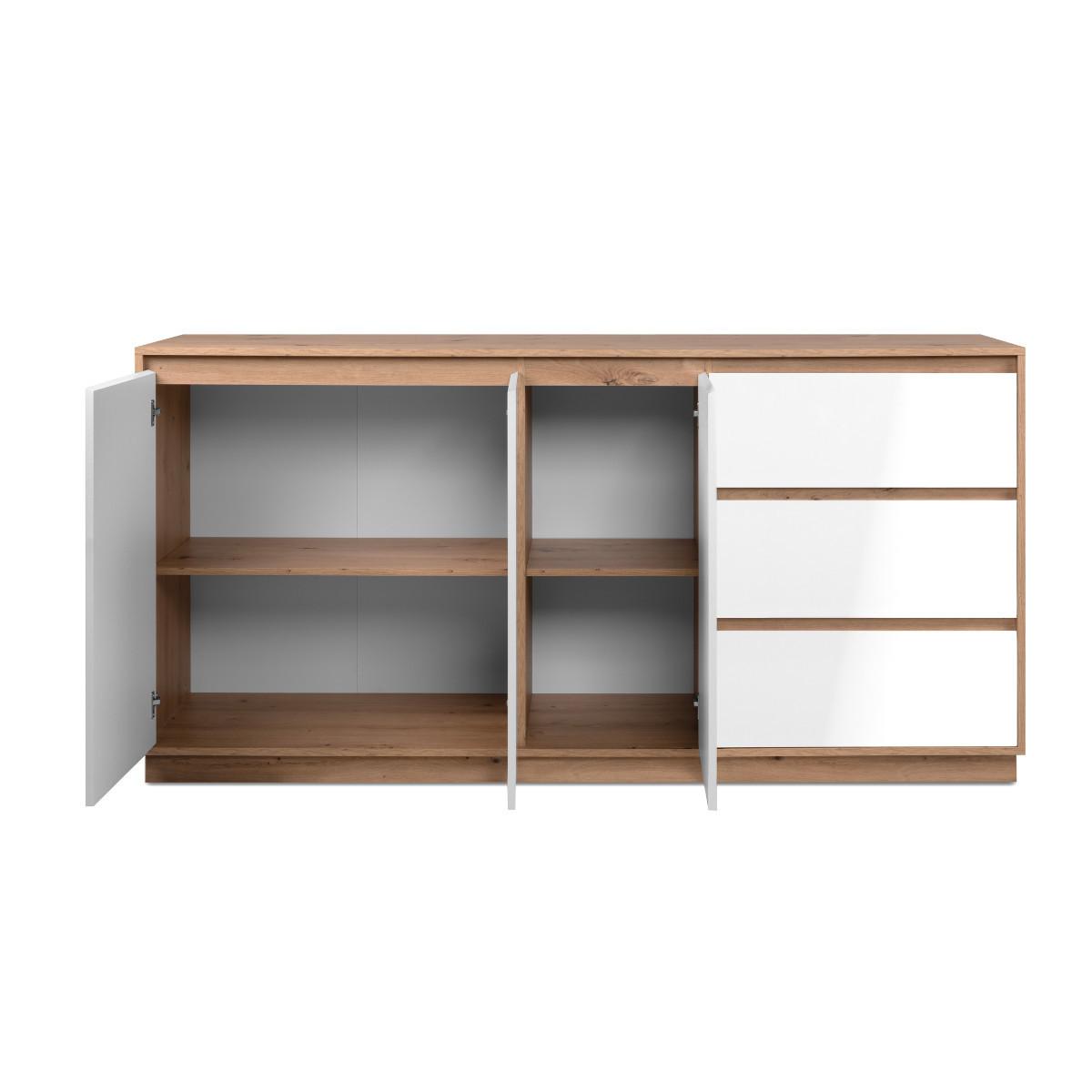 SIDEBOARD mit 3 Türen und 3 Schubladen Hochglanz Weiß und Artisan-Eiche 178/40/88 cm - Weiß Hochglanz, Holzwerkstoff (40/88/41.5cm) - Calicosy
