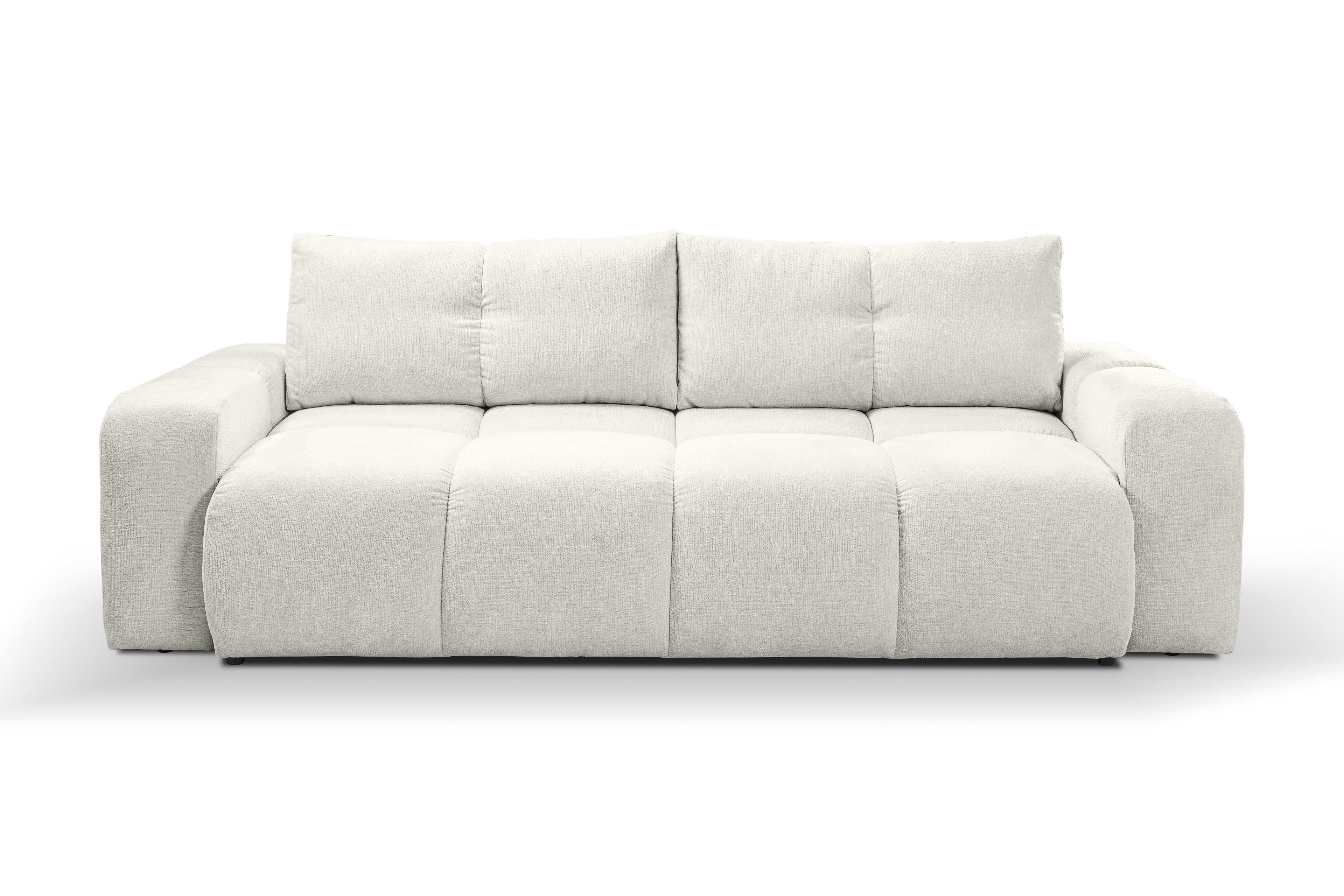 BETTSOFA DUCA Beige Chenille-Stoff mit Schlaffunktion - Beige, Holz (259/90/99cm) - MASSENO