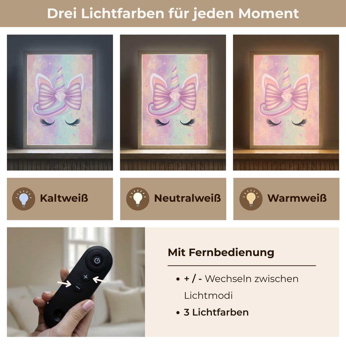 NACHTTISCHLAMPE MIT AKKU Einhorn - Glitzer - Regenbogen - Pastell 30x40 cm - Hellrosa, Holzwerkstoff (8/30/40cm) - OnlyWow