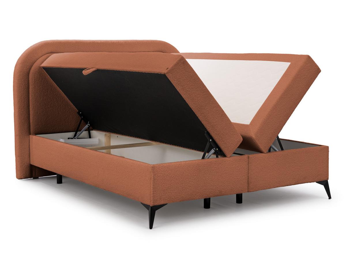 BOXBETT Sonna 140/200 cm Terrakotta Bouclé-Stoff mit abgerundetem Kopfteil und mit schwarzen Metallfüße - Terracotta/Schwarz, Holz/Textil (140/200cm) - S-Style Möbel