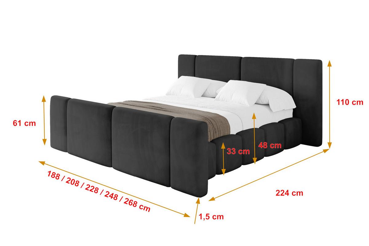 POLSTERBETT mit Bettkasten, Fußteil und Lattenrost, Boxbett ohne Matratze - NILO-Z 160x200 Schwarz - Schwarz, Holzwerkstoff/Textil (160/200cm) - ALTDECOR