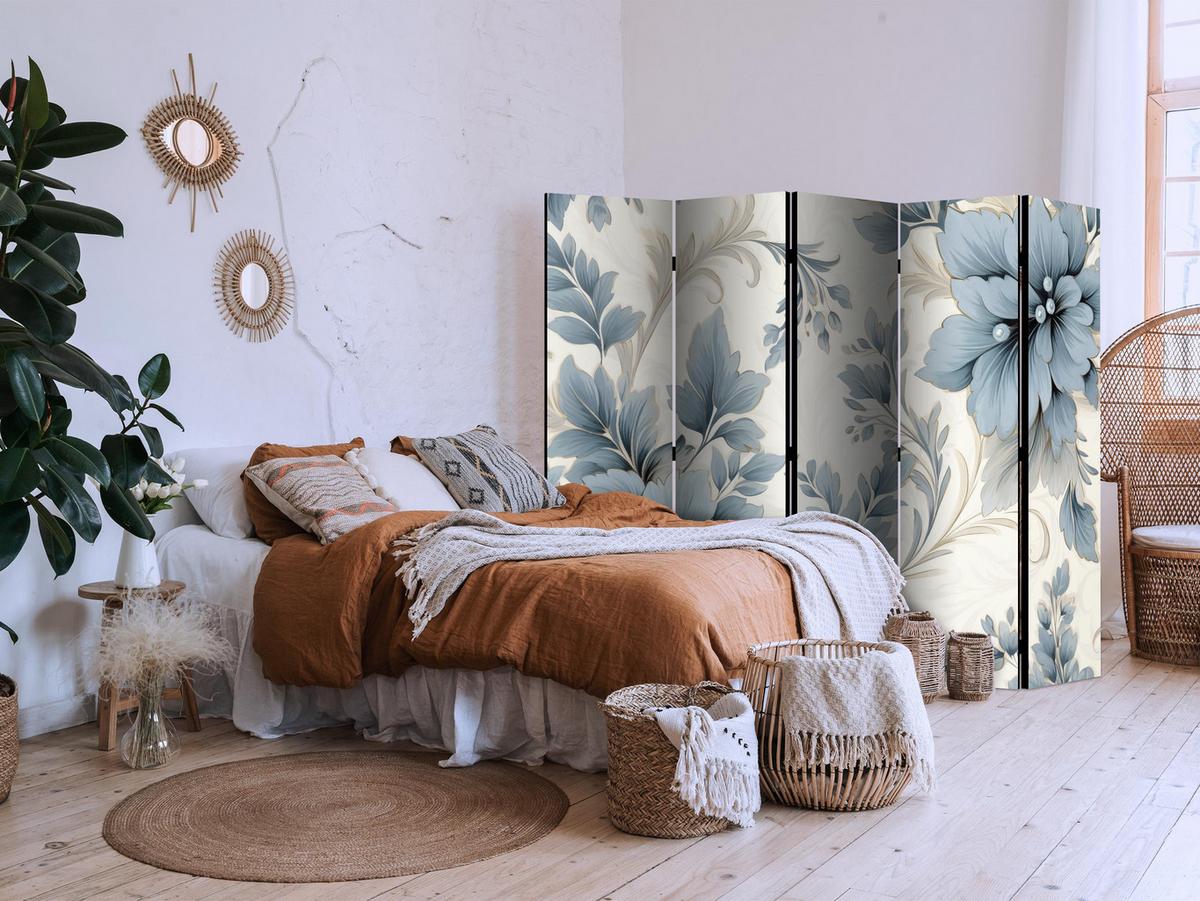 PARAVENT 5-tlg 225x172 cm Blaue Pflanzen - Blau, Holz/Textil (225/172/3cm) - Muralo