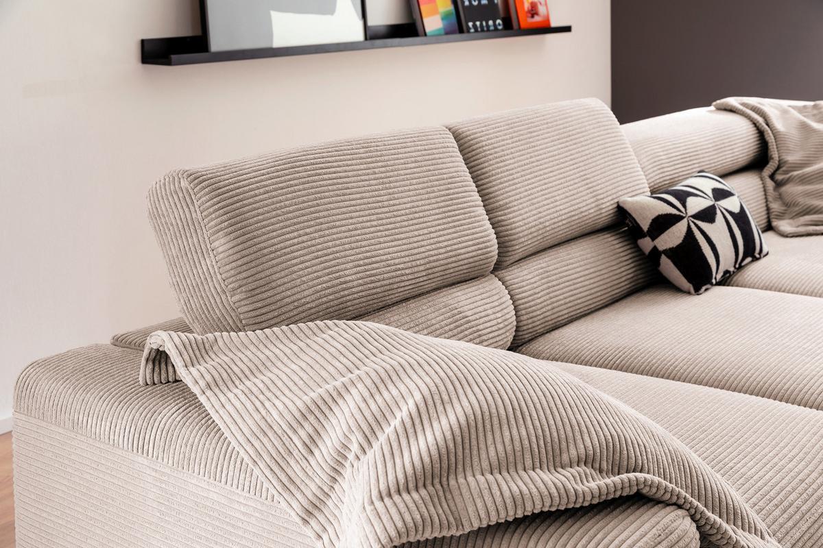 ECKSOFA MIT MOTORISCHEM SITZVORZUG DELIA Taupe Cord Relaxfunktion - Taupe/Schwarz, Textil/Metall (312/219cm) - KAWOLA