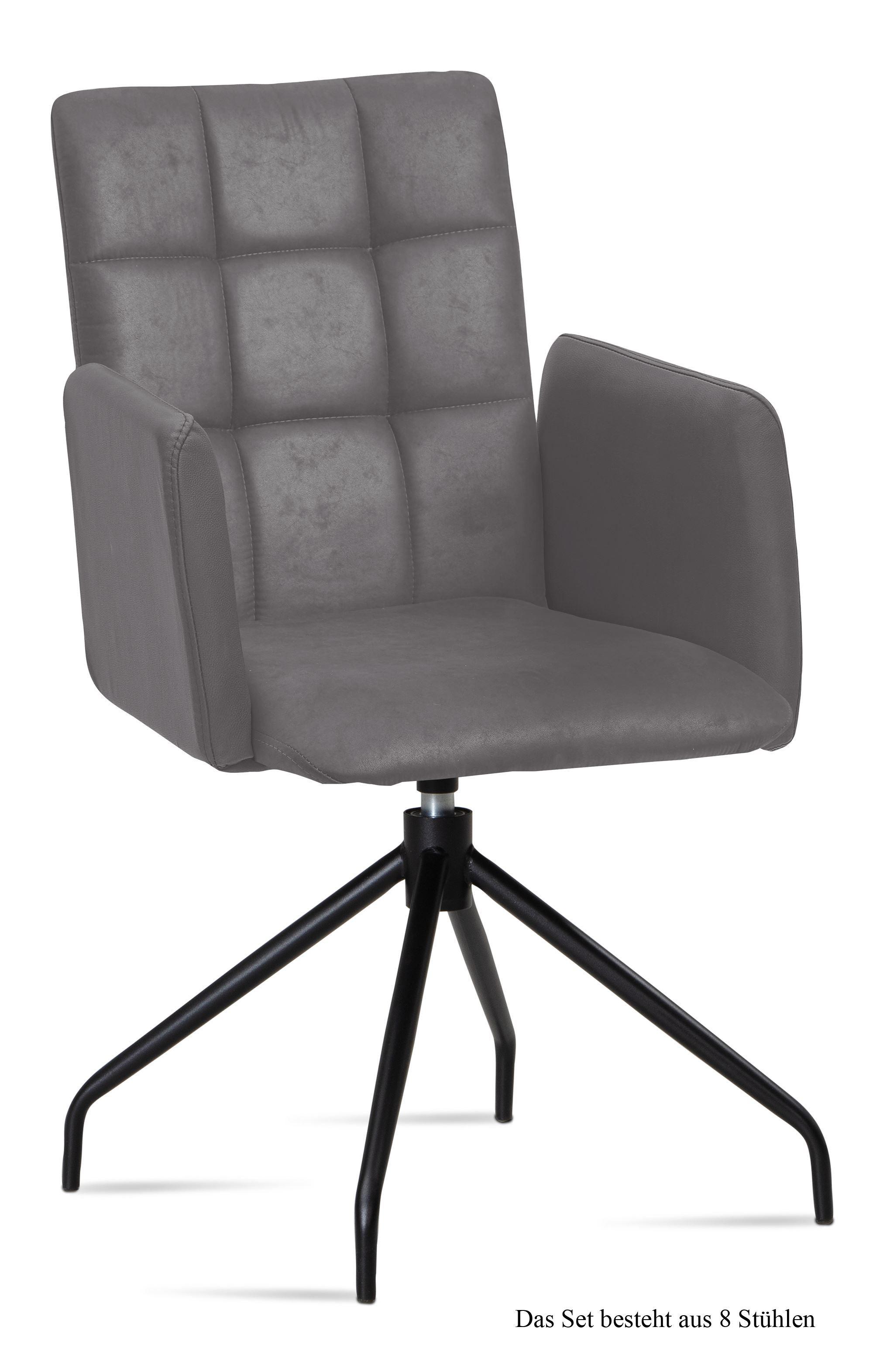 ARMLEHNSTUHL drehbar (8er-Set) Dollie 52x91x60 Schwarz/Grau - Schwarz/Grau, Kunststoff (60/91/52cm) - 58aufmkessel