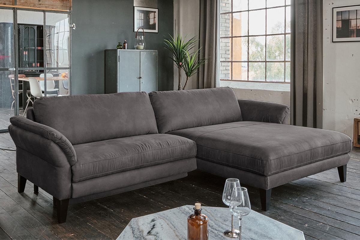 ECKSOFA MALTA Anthrazit Webstoff - Anthrazit/Schwarz, Buchenholz/Textil (302/175cm) - KAWOLA