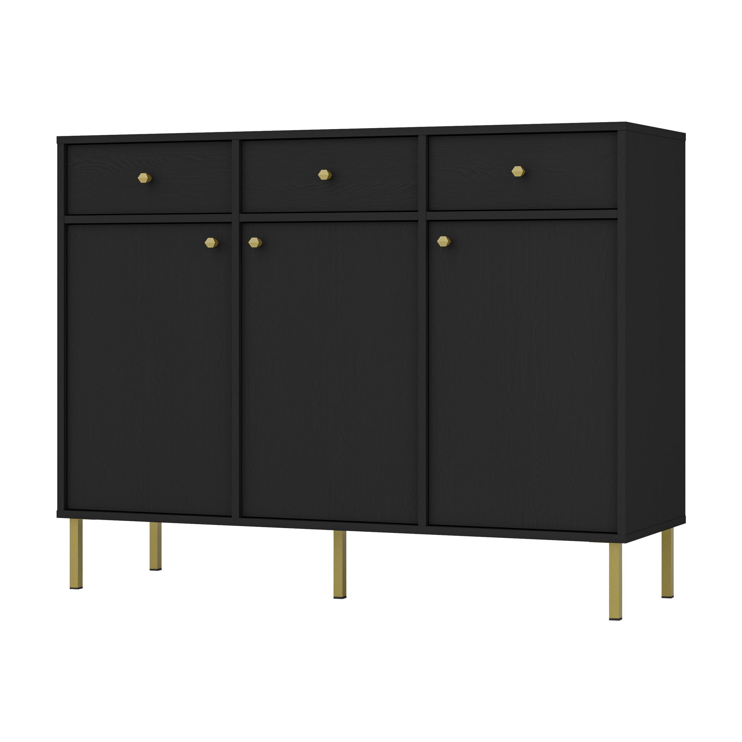 KOMMODE TORINO 125/95/41 cm mit 3 Schubladen 3 Türen Graphitfarben - Graphitfarben, Holzwerkstoff (125/95/41cm) - MASSENO