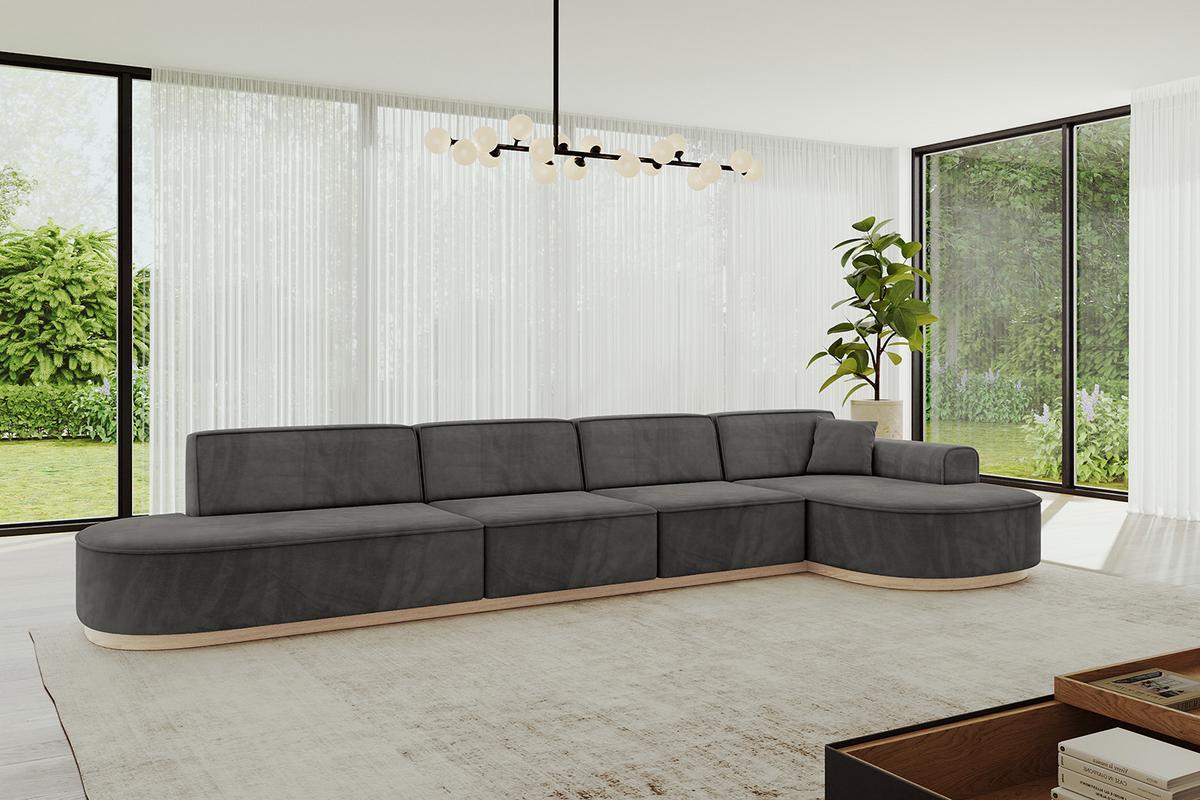 ECKSOFA Ottomane Rechts MARI-L3-v1 - 413x171x83 cm Dunkelgrau Velours - Dunkelgrau, Holzwerkstoff/Textil (171/413cm) - ALTDECOR