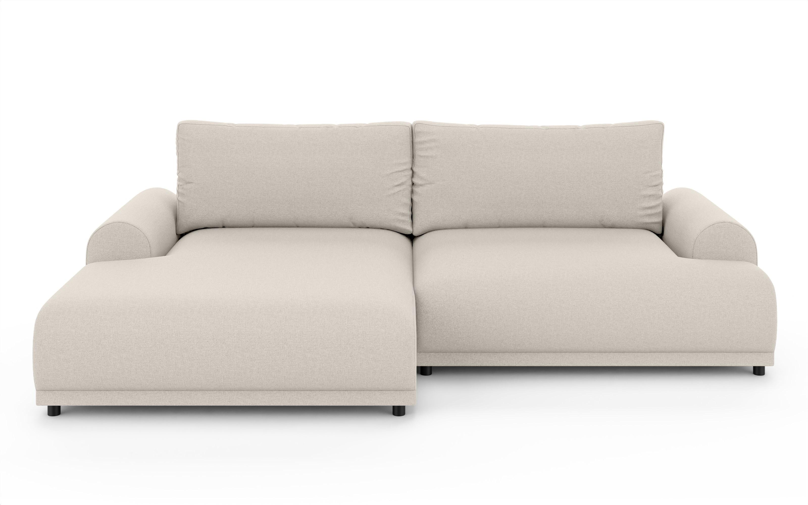 ECKSOFA mit Schlaffunktion, Bettkasten, extrabreite Ottomane links, abgerundete Armlehnen, B240/T145/H81 cm, Strukturstoff Beige / 21032 - Beige/Schwarz, Kunststoff/Textil (240/145cm) - luma-home