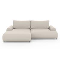 ECKSOFA mit Schlaffunktion, Bettkasten, extrabreite Ottomane links, abgerundete Armlehnen, B240/T145/H81 cm, Strukturstoff Beige / 21032 - Beige/Schwarz, Kunststoff/Textil (240/145cm) - luma-home