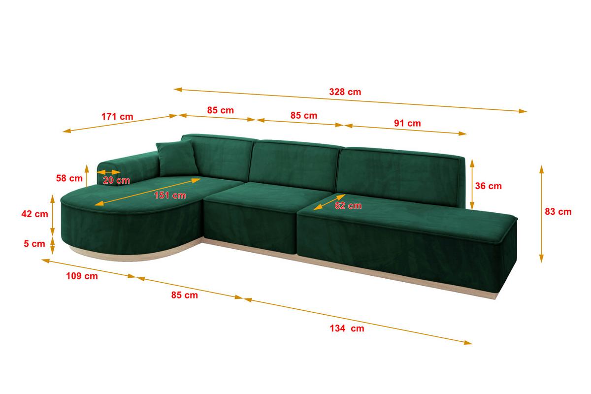 ECKSOFA Ottomane Links ARRIO-L2 - 328x171x83 cm Dunkelgrün - Grün, Holzwerkstoff/Textil (328/171cm) - ALTDECOR