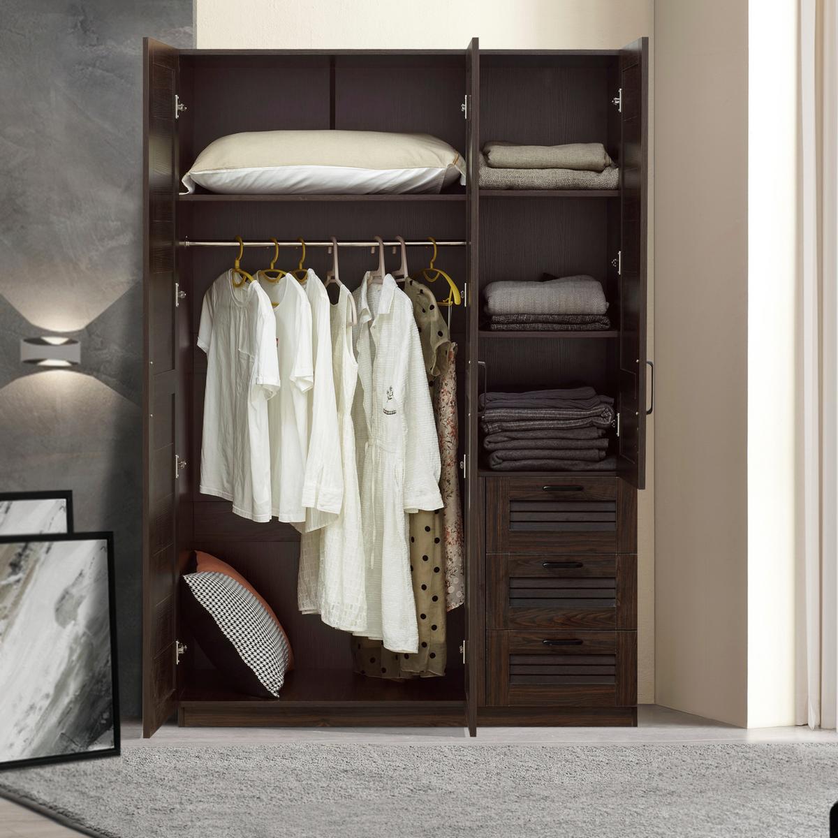 KLEIDERSCHRANK Finning - Walnussfarben, Holzwerkstoff (120/176/52cm) - [en.casa]