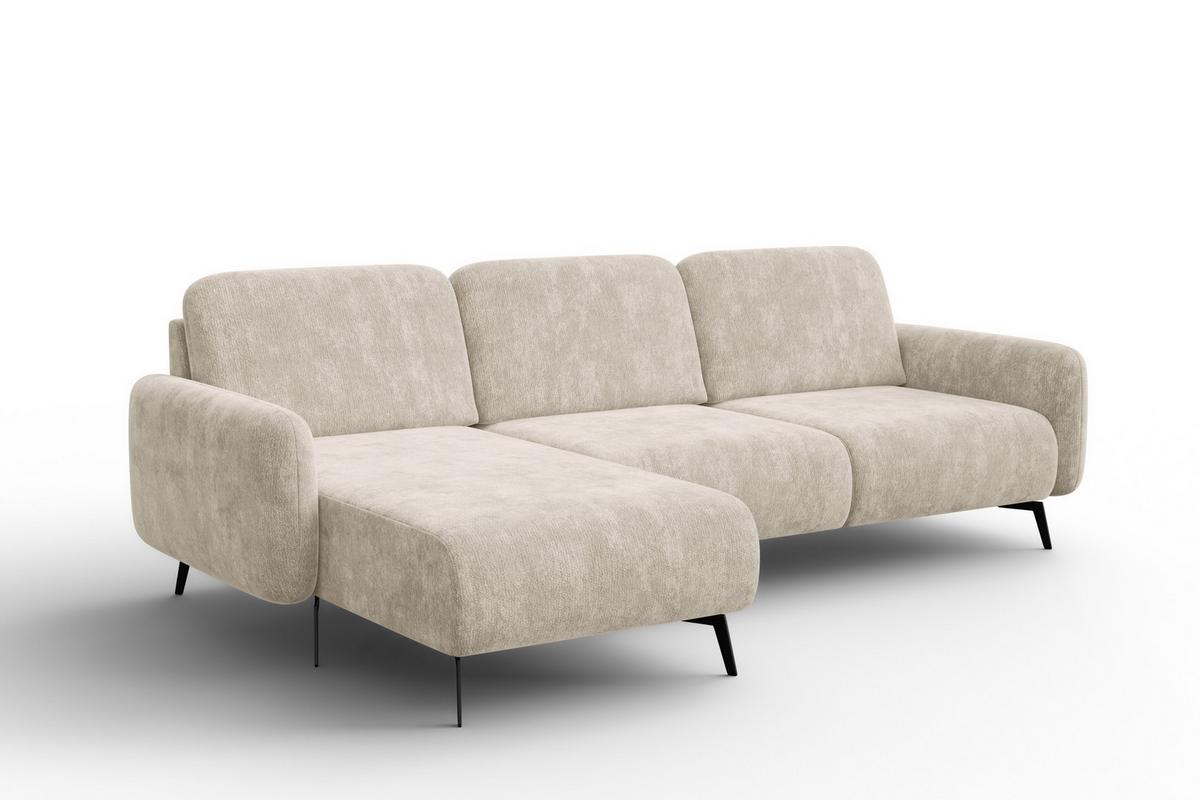 ECKSOFA FEBE 4-Sitzer LINKS, cremefarbener Chenille-Stoff - Creme/Schwarz, Holz/Textil (264/157cm) - Wozimo
