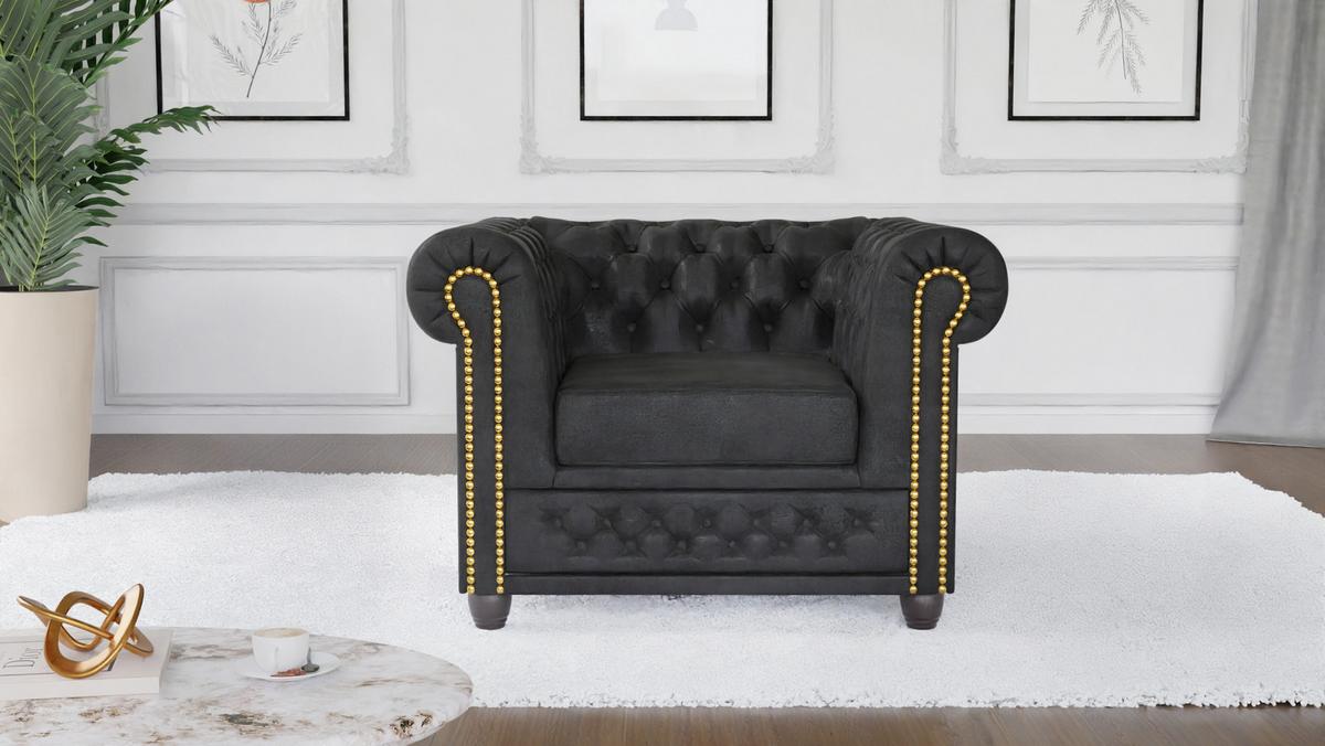 CHESTERFIELD-SESSEL Flux Anthrazit Microfaser Vintageoptik - Anthrazit/Braun, Holz/Textil (94/72/86cm) - S-Style Möbel