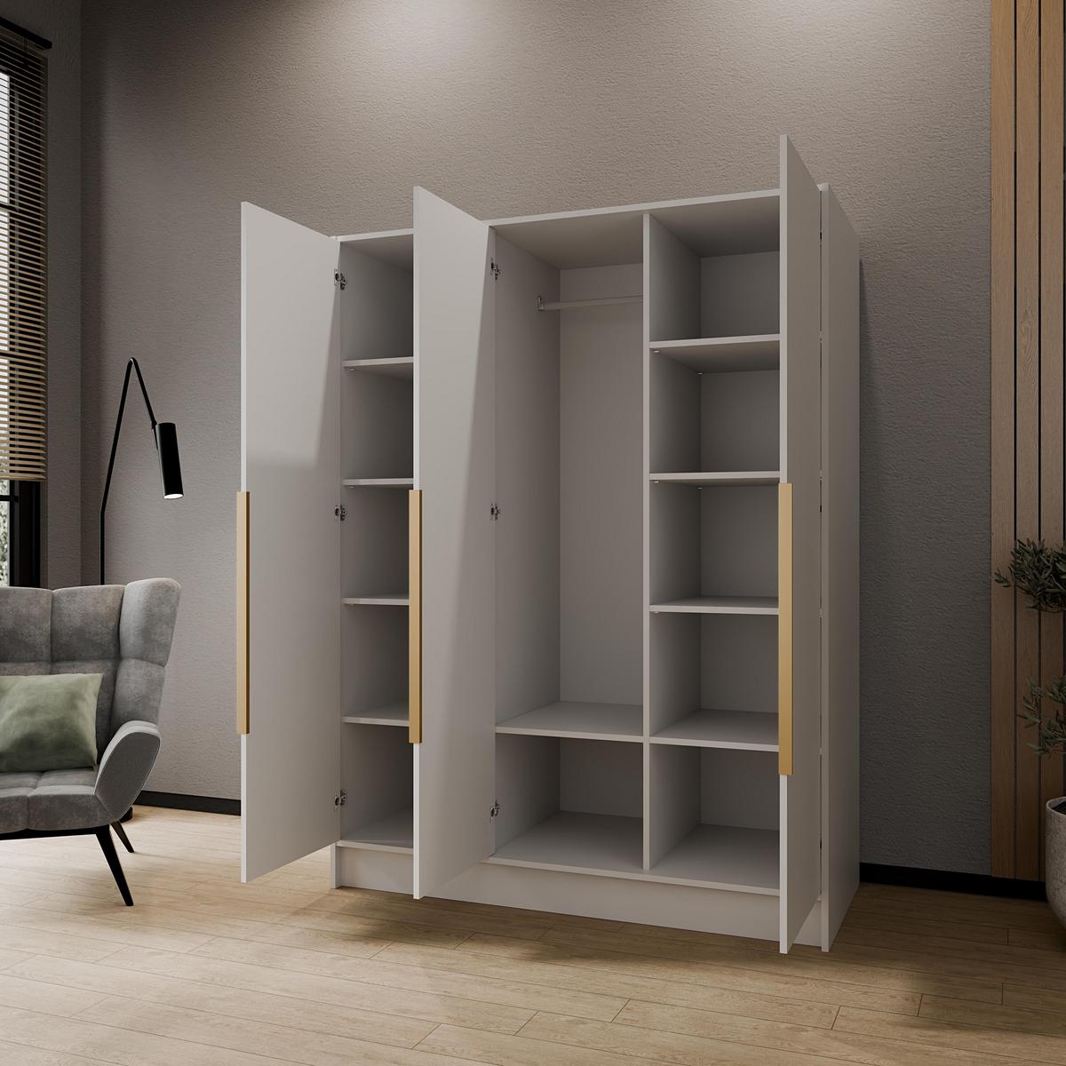 DREHTÜRENSCHRANK BERON 150/200/51 cm Modern Kleiderschrank 3-türig Weiß - Weiß, Holzwerkstoff (150/200/51cm) - MASSENO