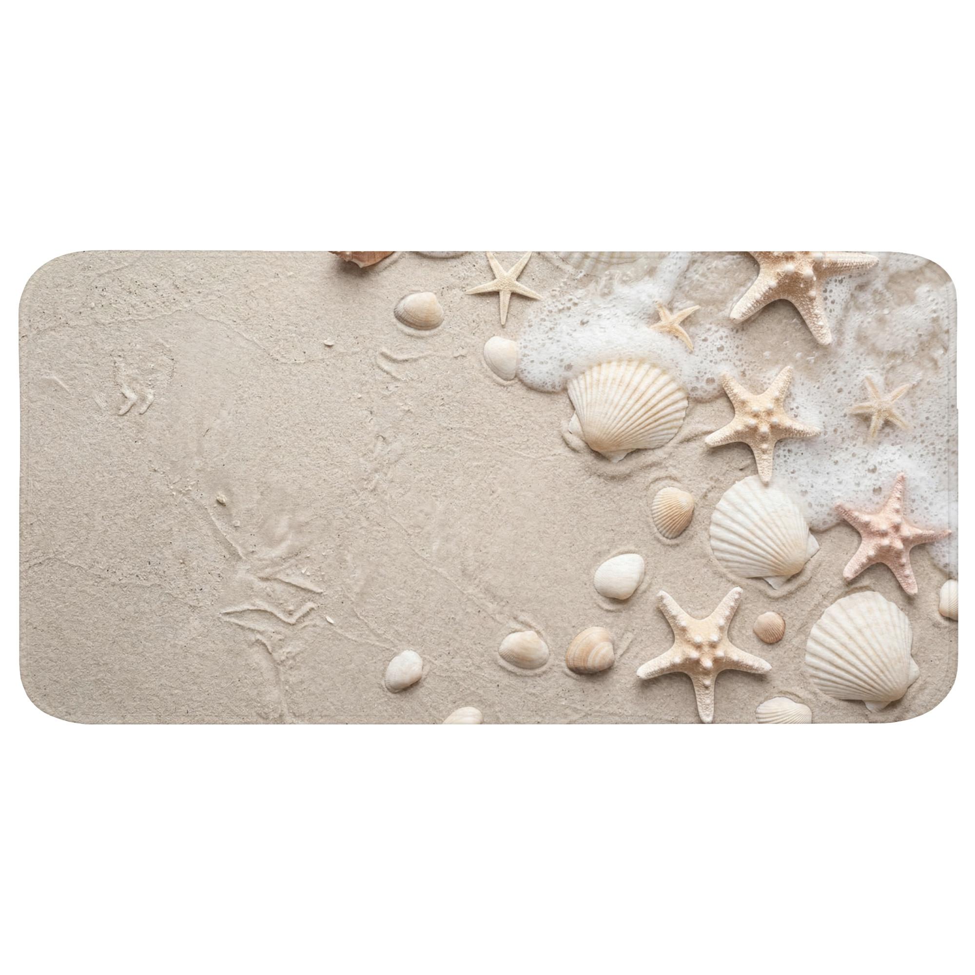 BADEMATTE Muscheln - Seesterne - Strand Badezimmerteppich 120x60 cm - Sandfarben/Creme, Textil (120/60cm) - OnlyWow