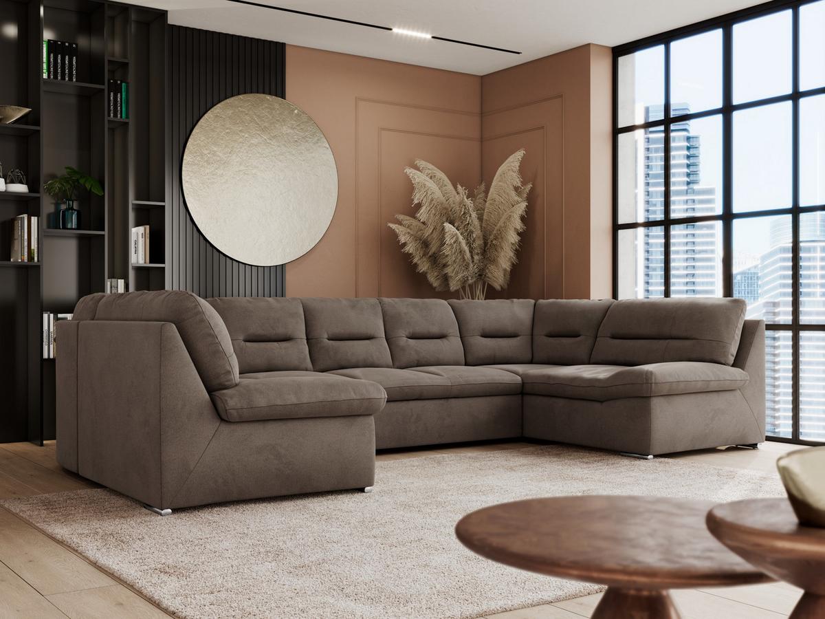 WOHNLANDSCHAFT COMODO U Braun Velvet - Silberfarben/Braun, Textil/Metall (340/93/206cm) - MKS
