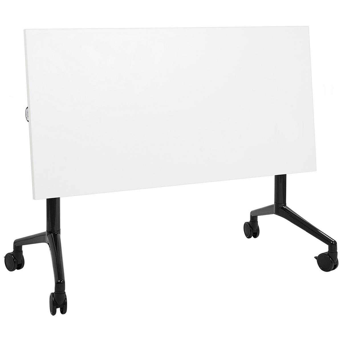 SCHREIBTISCH Zusammenklappbarer Weiß 120/60 cm mit Rädern Cavi - Schwarz/Weiß, Holzwerkstoff (60/120/75cm) - Beliani