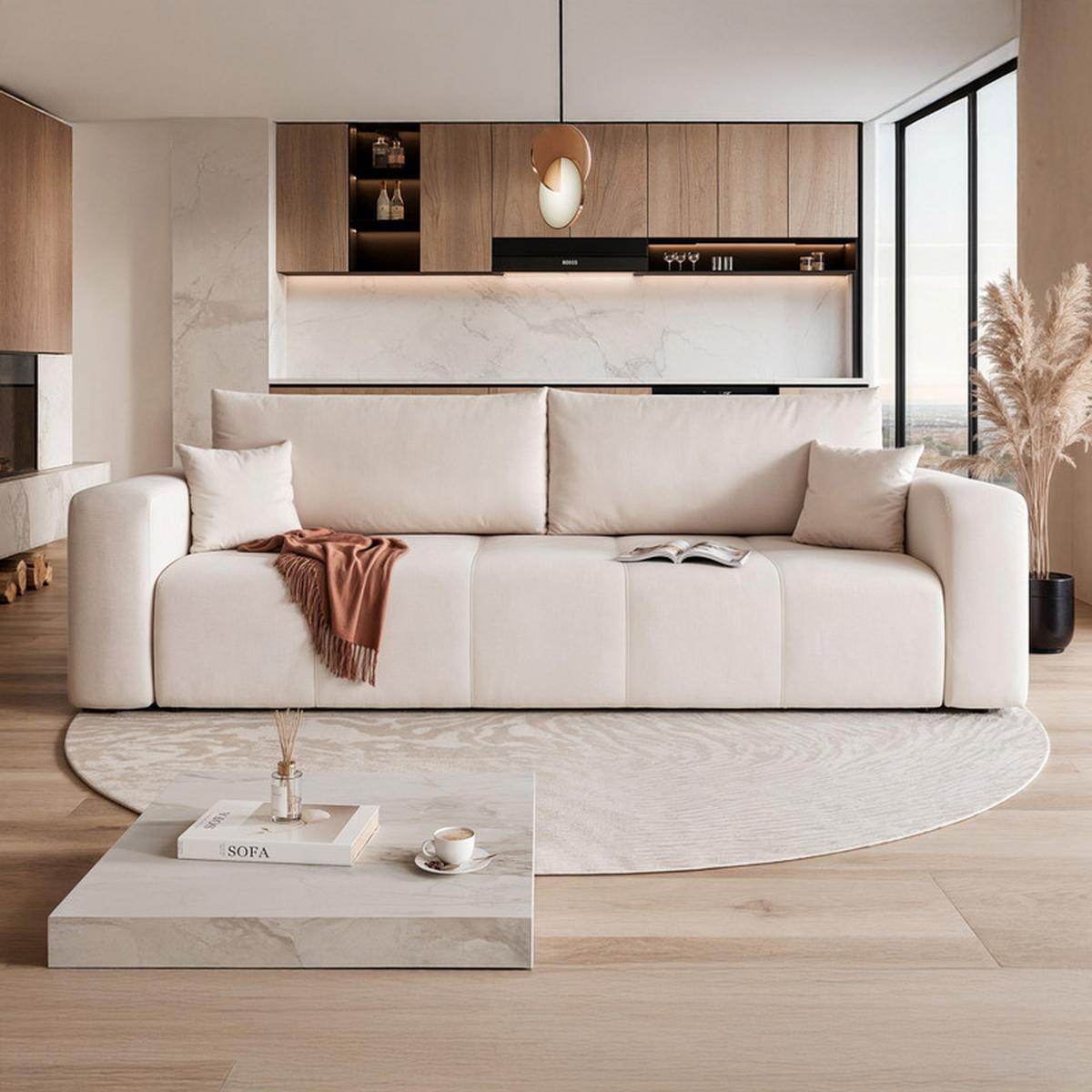 SCHLAFSOFA PEDRO mit Bettkasten Creme - Creme, Holzwerkstoff/Textil (244/79/93cm) - Idohome