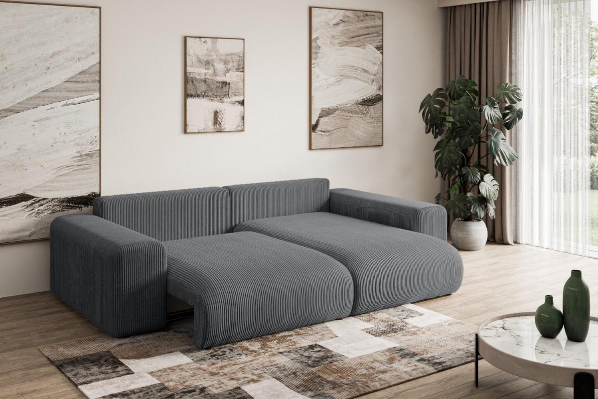 ECKSOFA Ottomane rechts ESKAR-L 266x176x72 Dunkelgrau Cord - Dunkelgrau/Schwarz, Holzwerkstoff/Kunststoff (176/266cm) - ALTDECOR