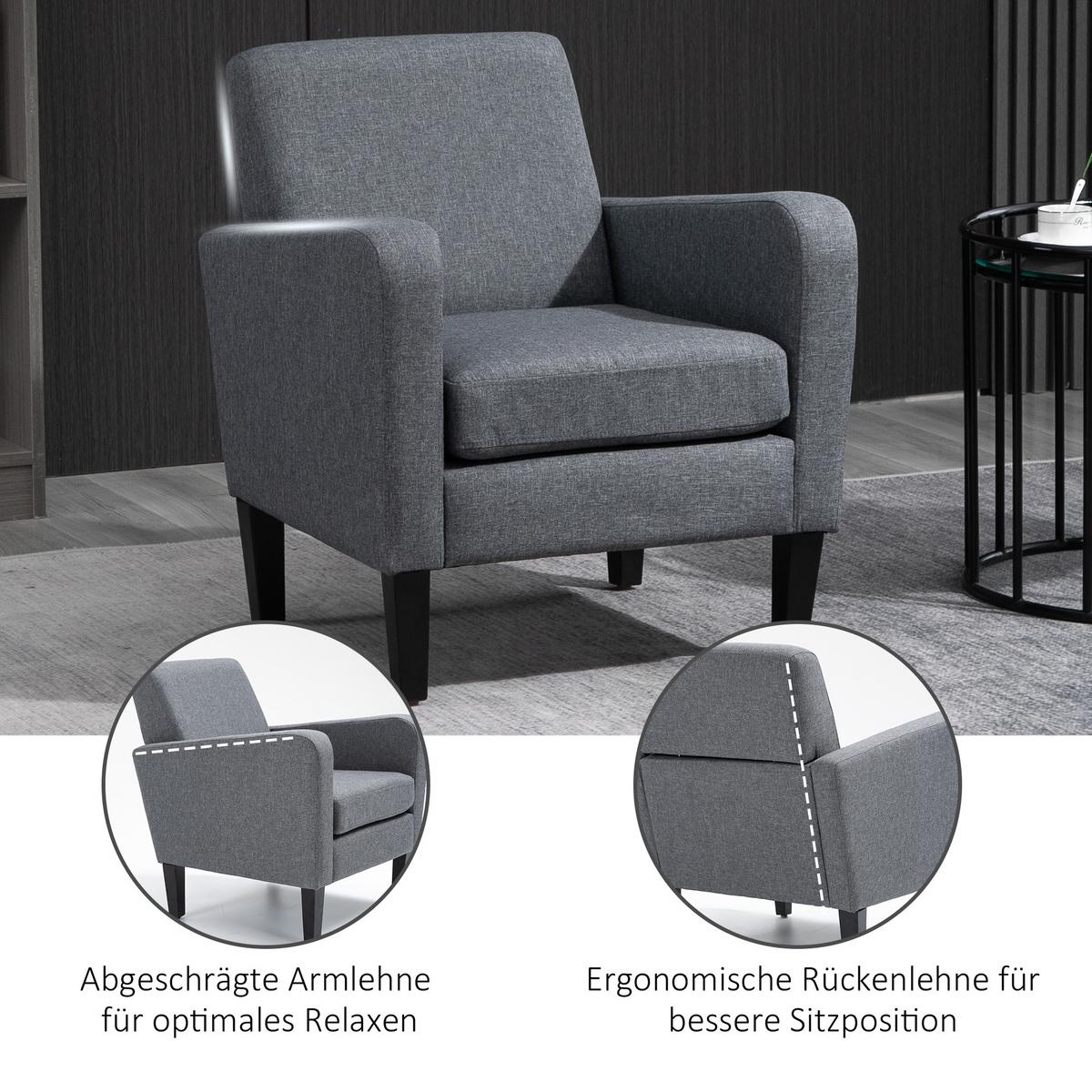 SESSEL mit Rückenlehne, abgerundeten Armlehnen Gepolstert Loungesessel Hellgrau - Hellgrau, Textil (72/74/66cm) - HOMCOM