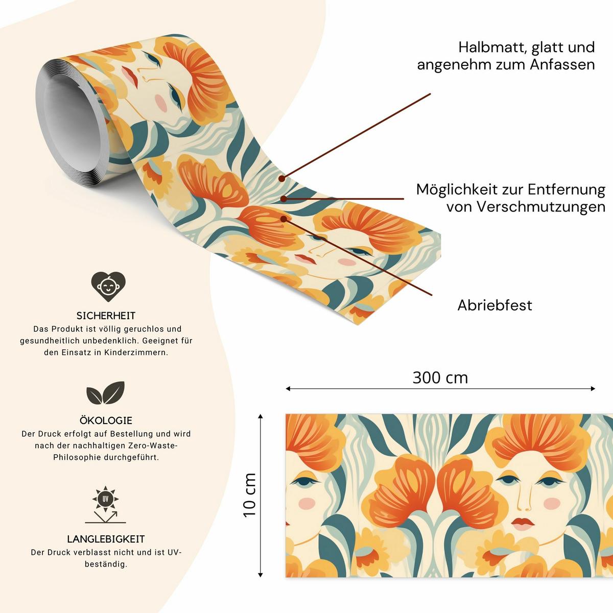 TAPETENBORDÜRE selbstklebend GESICHTER Blumen Blätter - Beige/Braun, Papier (10/300/300cm) - Muralo