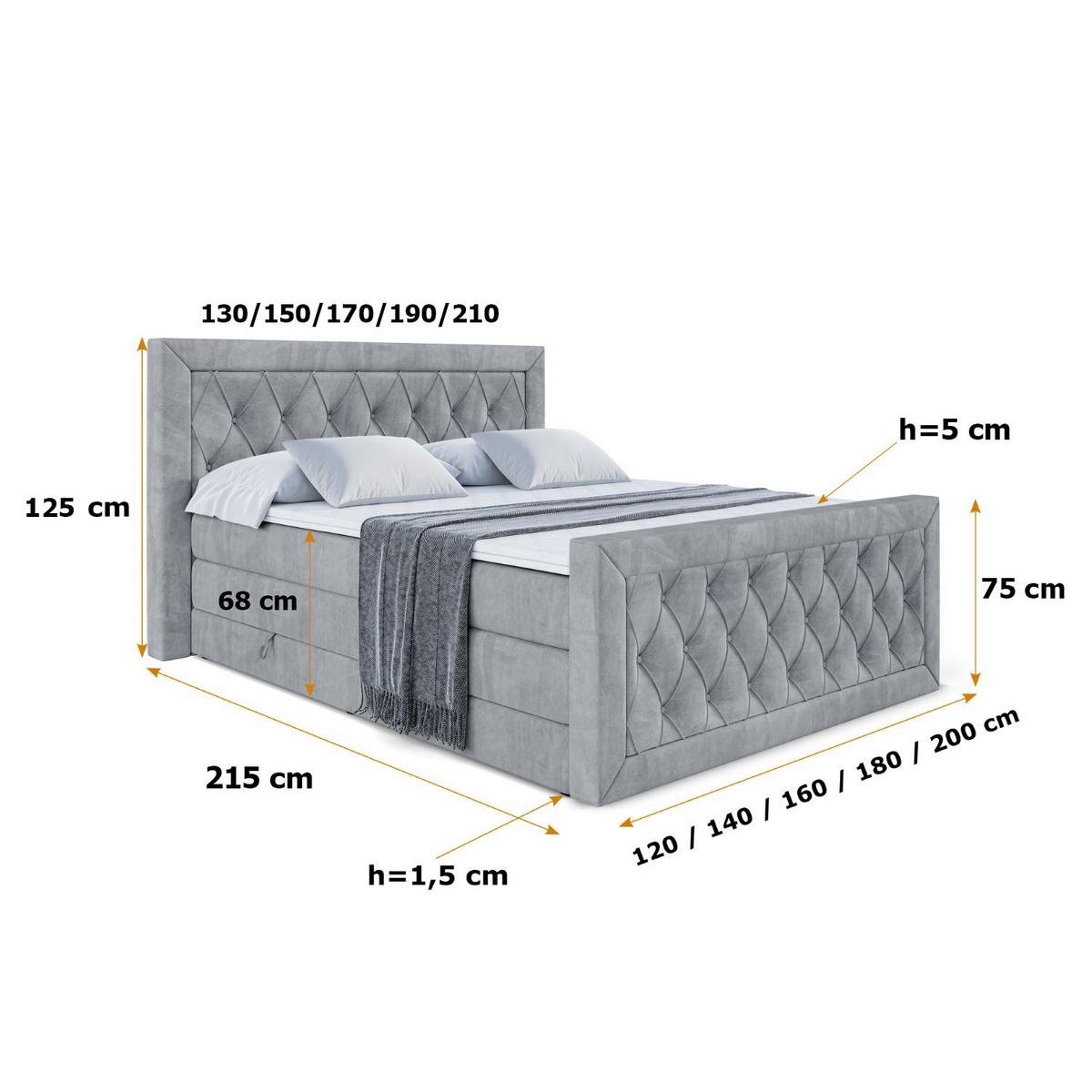 BOXSPRINGBETT NOEL-Z KING - 180 x 200 - H3/H4 - Grau - Grau, Holzwerkstoff (180/200cm) - ALTDECOR