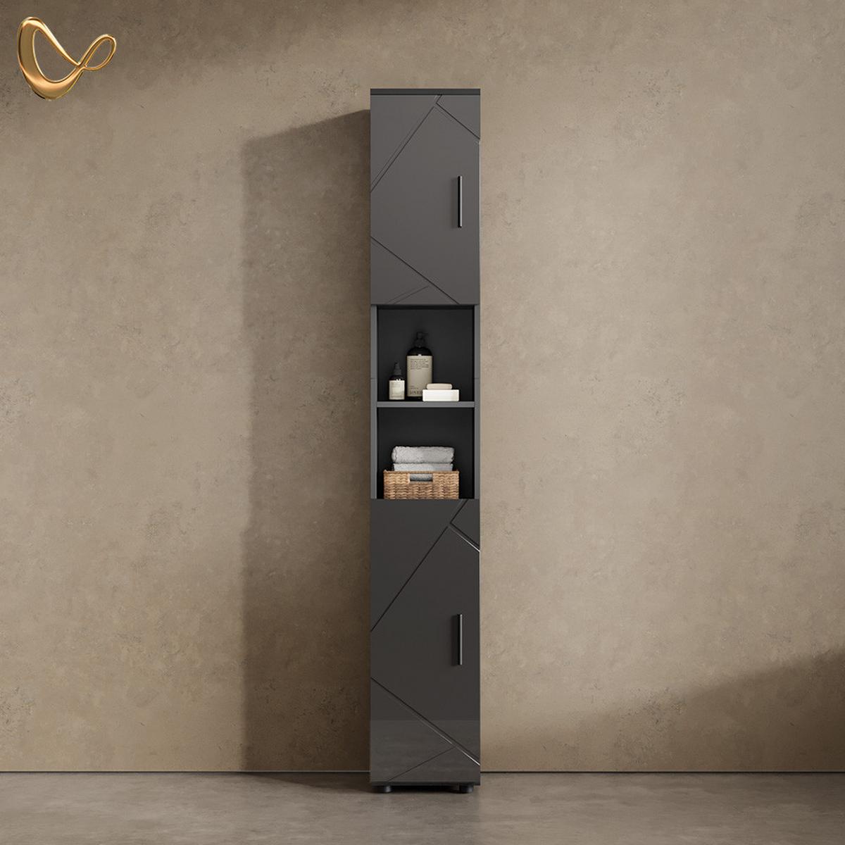 BADSCHRANK Ronco Anthrazit Hochglanz 30 x 192 cm - Schwarz Hochglanz, Holzwerkstoff (30/192/30cm) - Livinity®