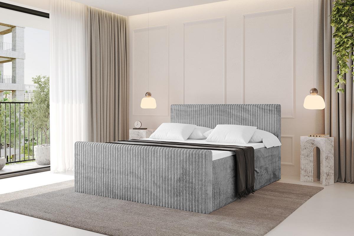 BOXBETT mit Matratze H3 und Lattenrost - TOLO-Z - 140x200 Cord - Hellgrau - Hellgrau, Holzwerkstoff (140/200cm) - ALTDECOR