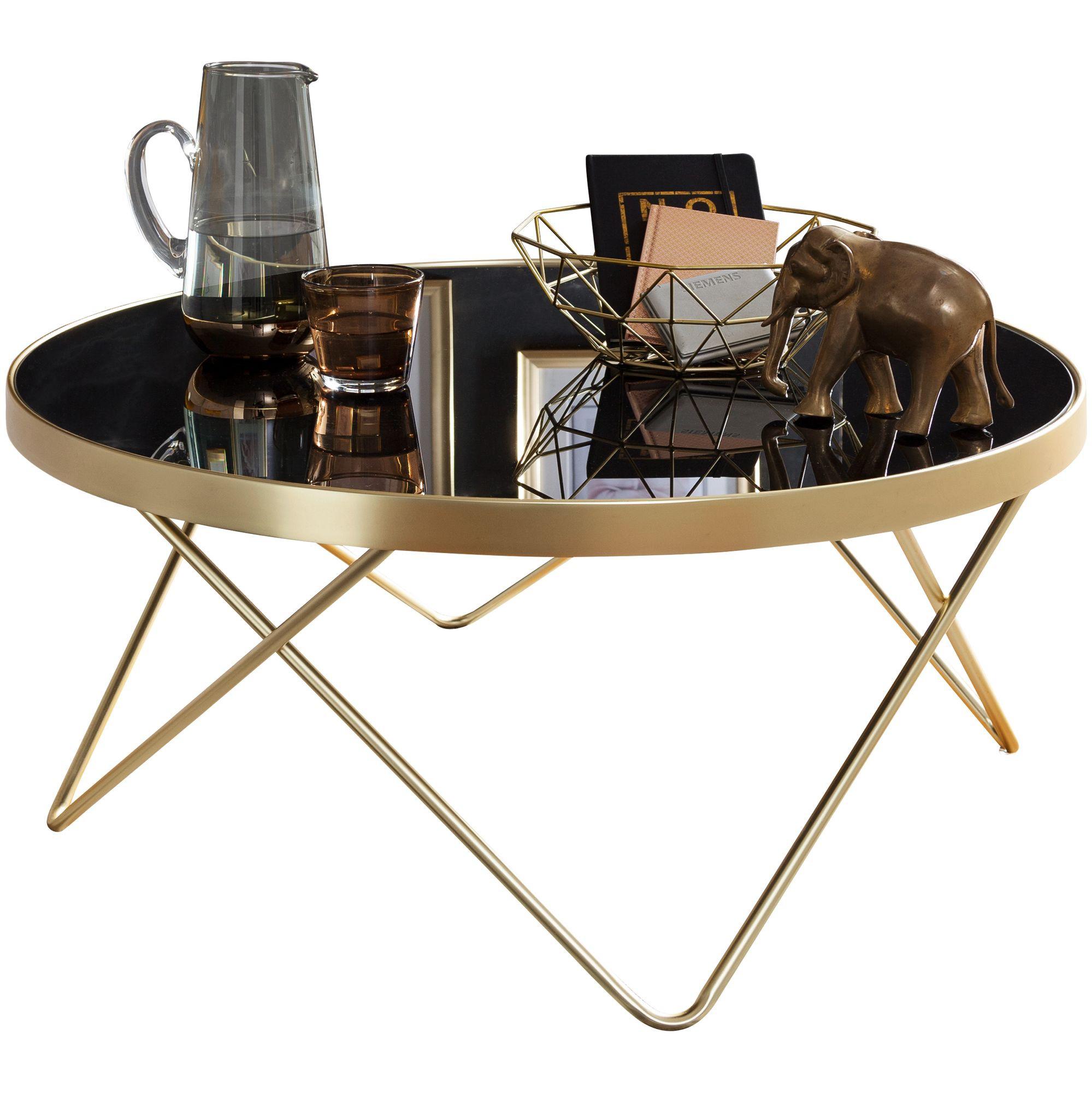 COUCHTISCH Schwarz Mattgold Glas/Metall Ø82cm Modern - Goldfarben/Schwarz, Glas/Metall (82/82/39cm) - KADIMA DESIGN