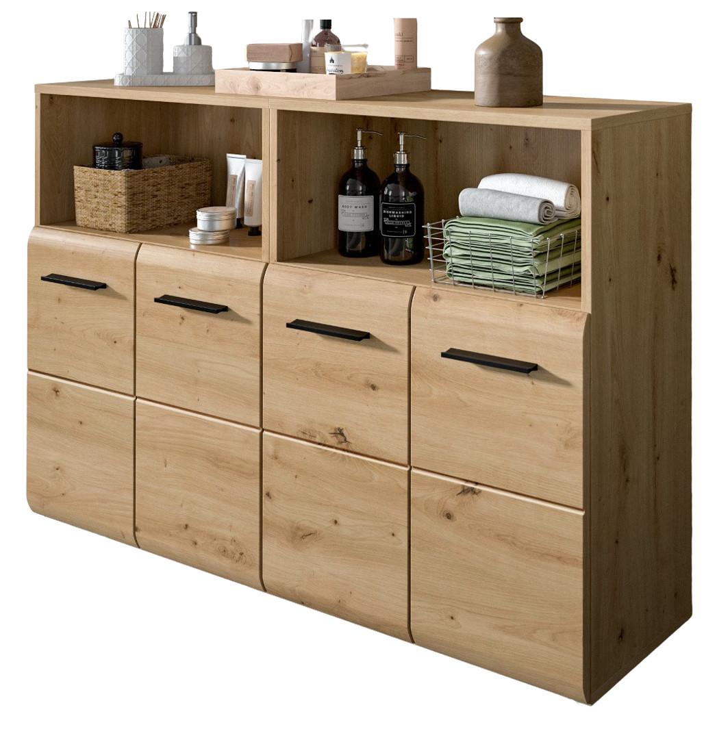 BADKOMMODE Spar Set 2x Badschrank Eiche Artisan, 2-türig je 60 x 80 cm - Schwarz/Eiche Artisan, Holzwerkstoff/Kunststoff (120/80/30cm) - Inn.Furn