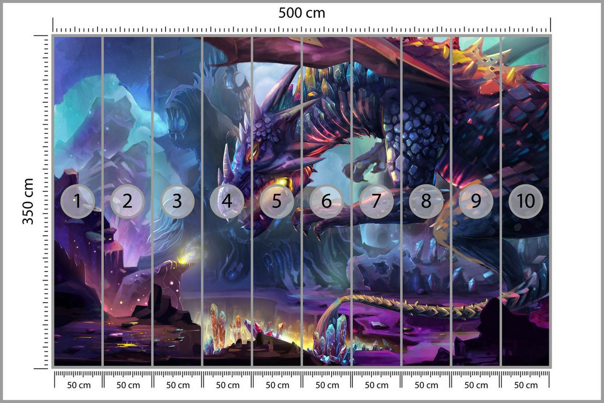 FOTOTAPETE für Jugendzimmer Fantastischer Drache Magische Welt Fantasy 500x350 - Türkis/Violett, Papier (500/350cm) - Muralo