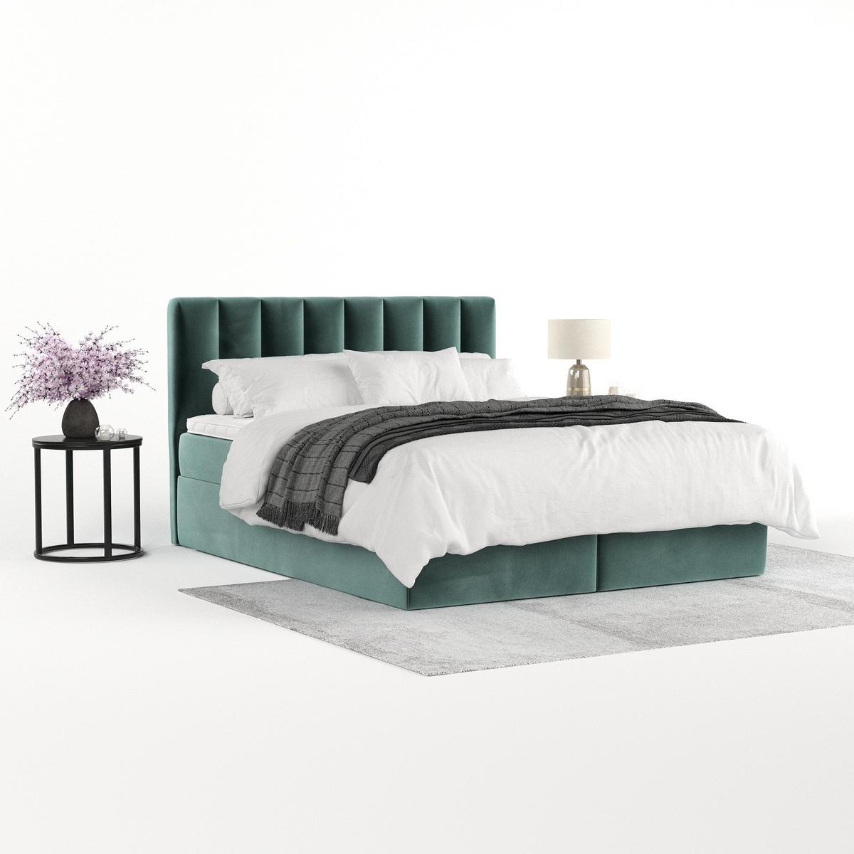 BOXBETT Lusso 160/200 cm Türkis im Kronos Stoff - Türkis/Schwarz, Holz/Holzwerkstoff (160/200cm) - AltaBeds