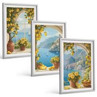 BILDER SET 3er Set - 40x60 cm Silberner Rahmen - Meereslandschaften, Zitronen, Fenster - Silberfarben, Kunststoff (40/60cm) - TULUP