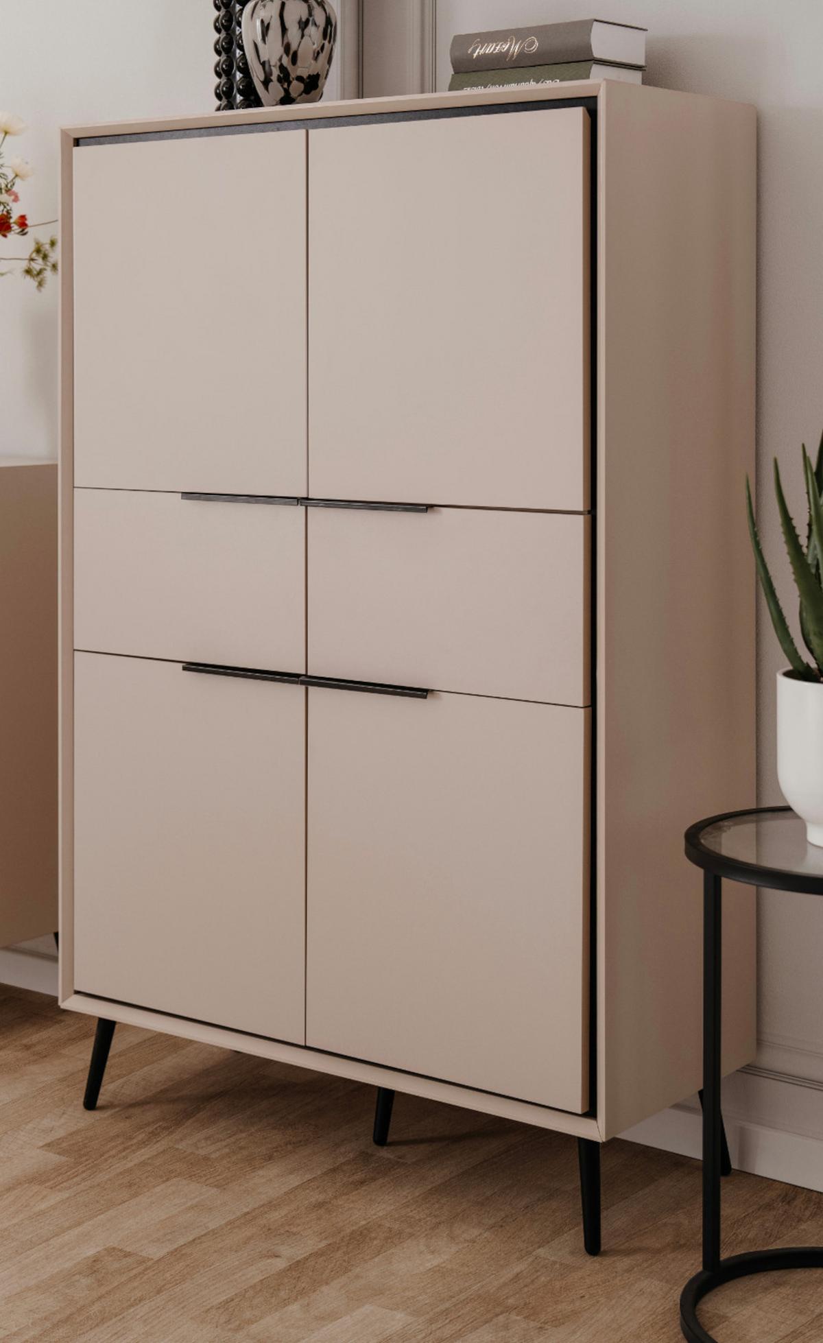 HIGHBOARD Sand und Schwarz 90 x 140 cm, Schrank mit Soft-Close-Funktion - Sandfarben/Schwarz, Holzwerkstoff/Kunststoff (90/140/38cm) - Furn.Design