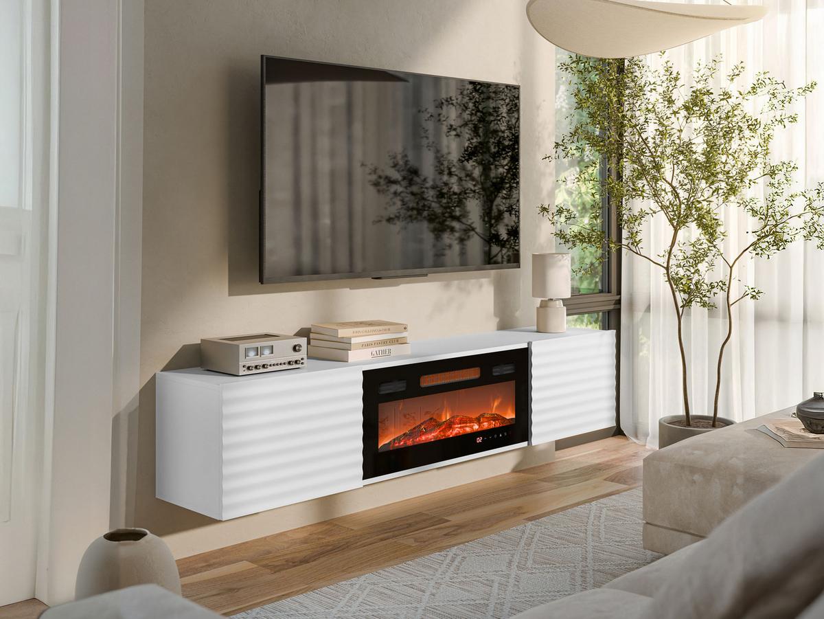 TV-LOWBOARD Tula mit Kamin - Weiß, Holzwerkstoff (183/37/35cm) - MIRJAN24