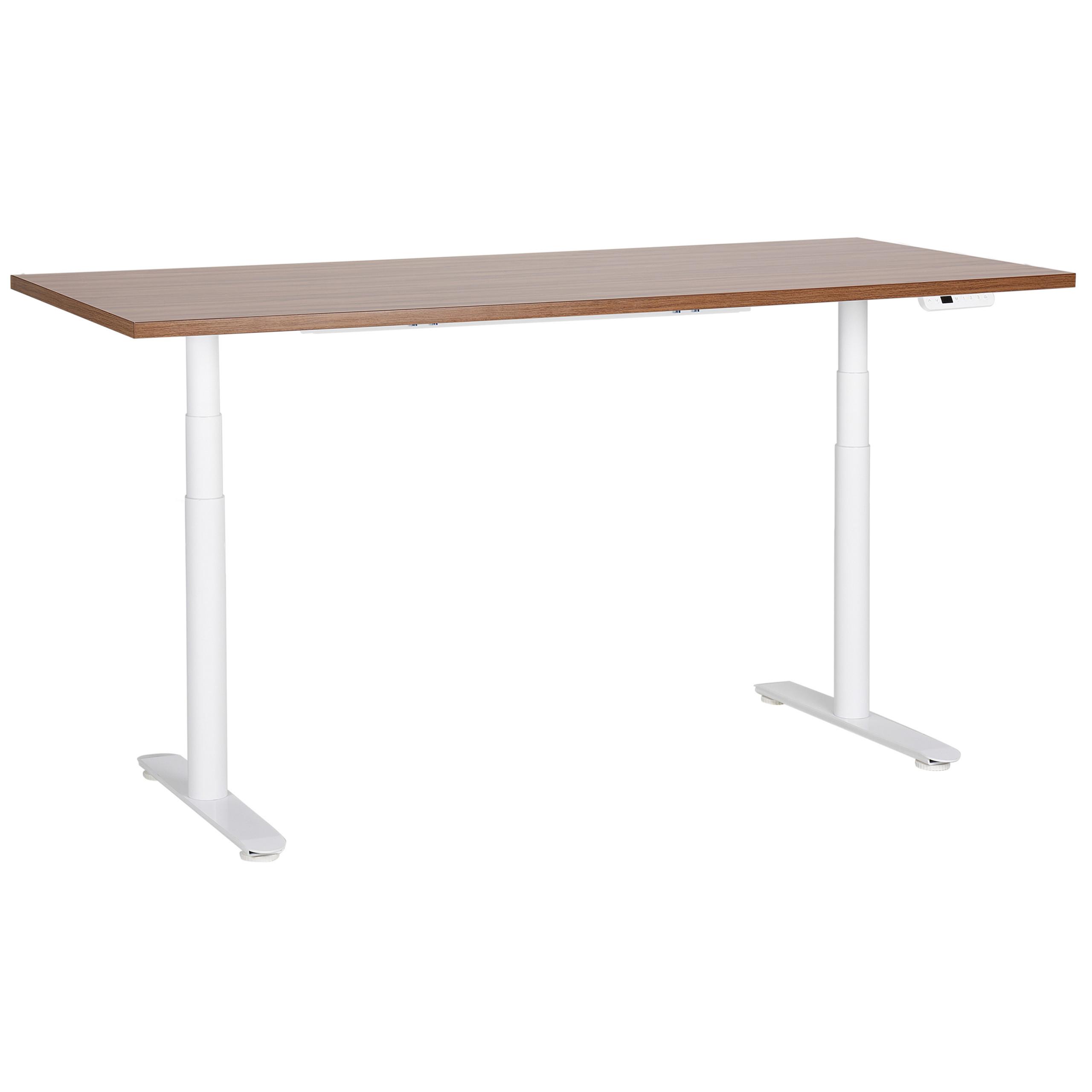 SCHREIBTISCH braunweiß 180/80 cm elektrisch höhenverstellbar Destin IV - Dunkelbraun/Weiß, Holz (80/180/67cm) - Beliani