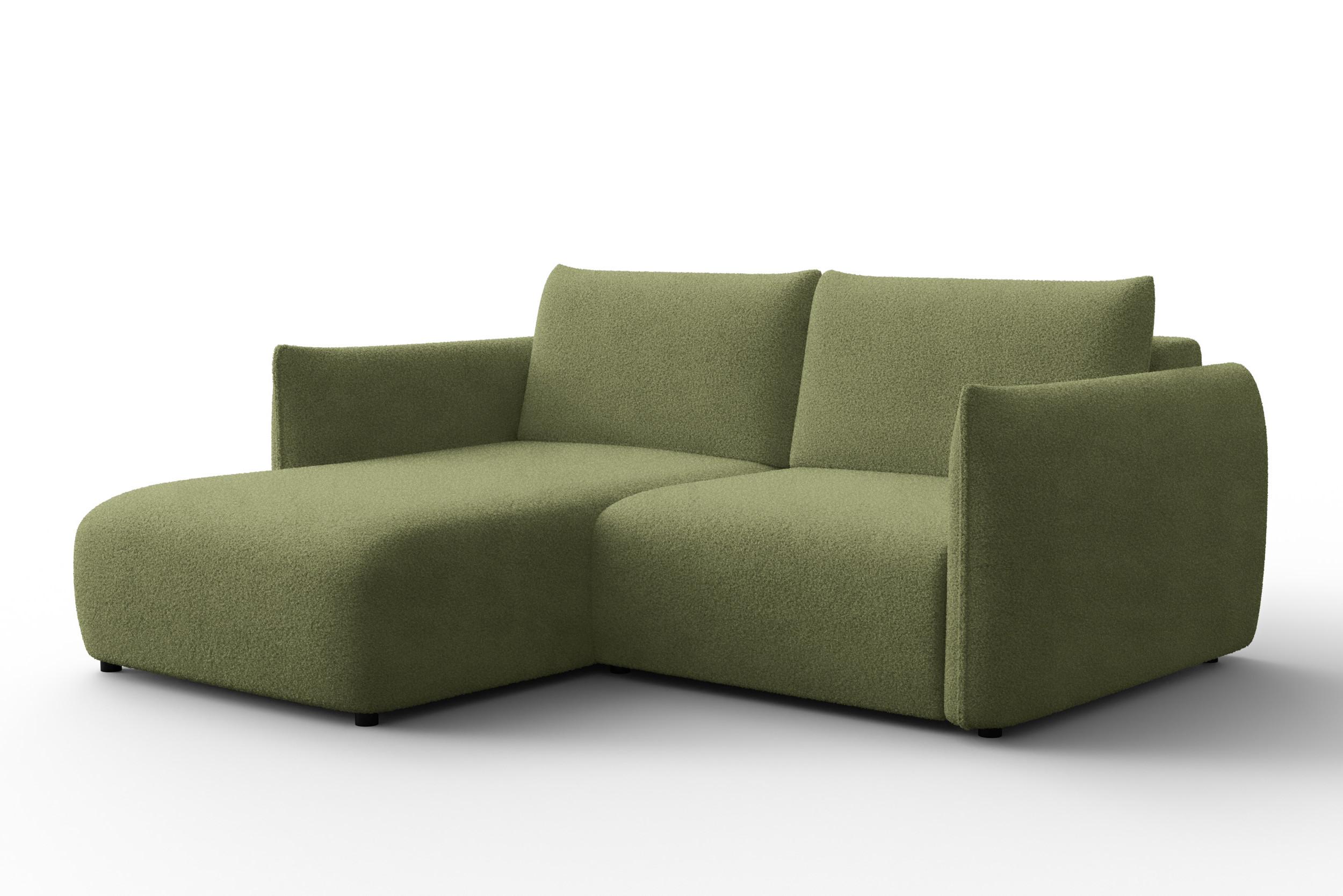 ECKSOFA TAUER 3-Sitzer LINKS, Bouclé-Stoff grün - Schwarz/Grün, Holz/Textil (173/206cm) - Courtois Laville
